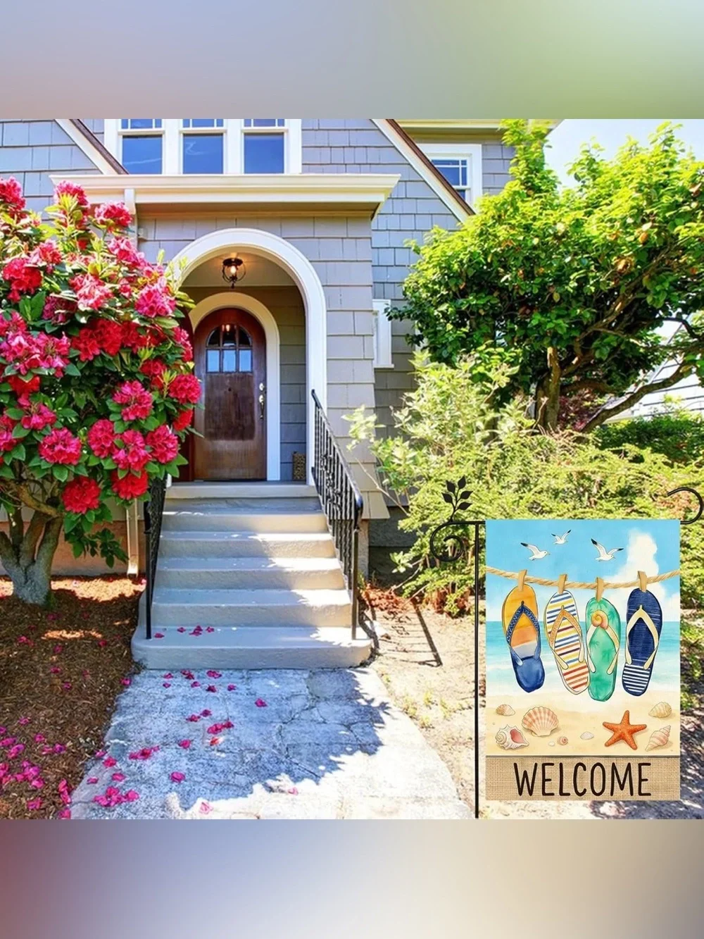 NWT Double Sided Beach Flip Flop “WELCOME” Garden Flag 12” X 18”
